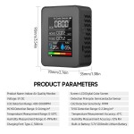 Digital multifunctional tester for air quality, CO2, HCHO, TVOC, temperature and humidity, 5 in 1, black color